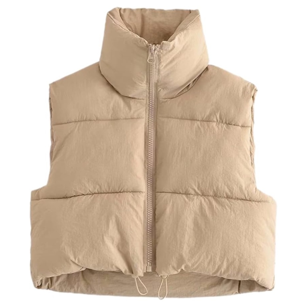Khaki Cropped Puffer Vest